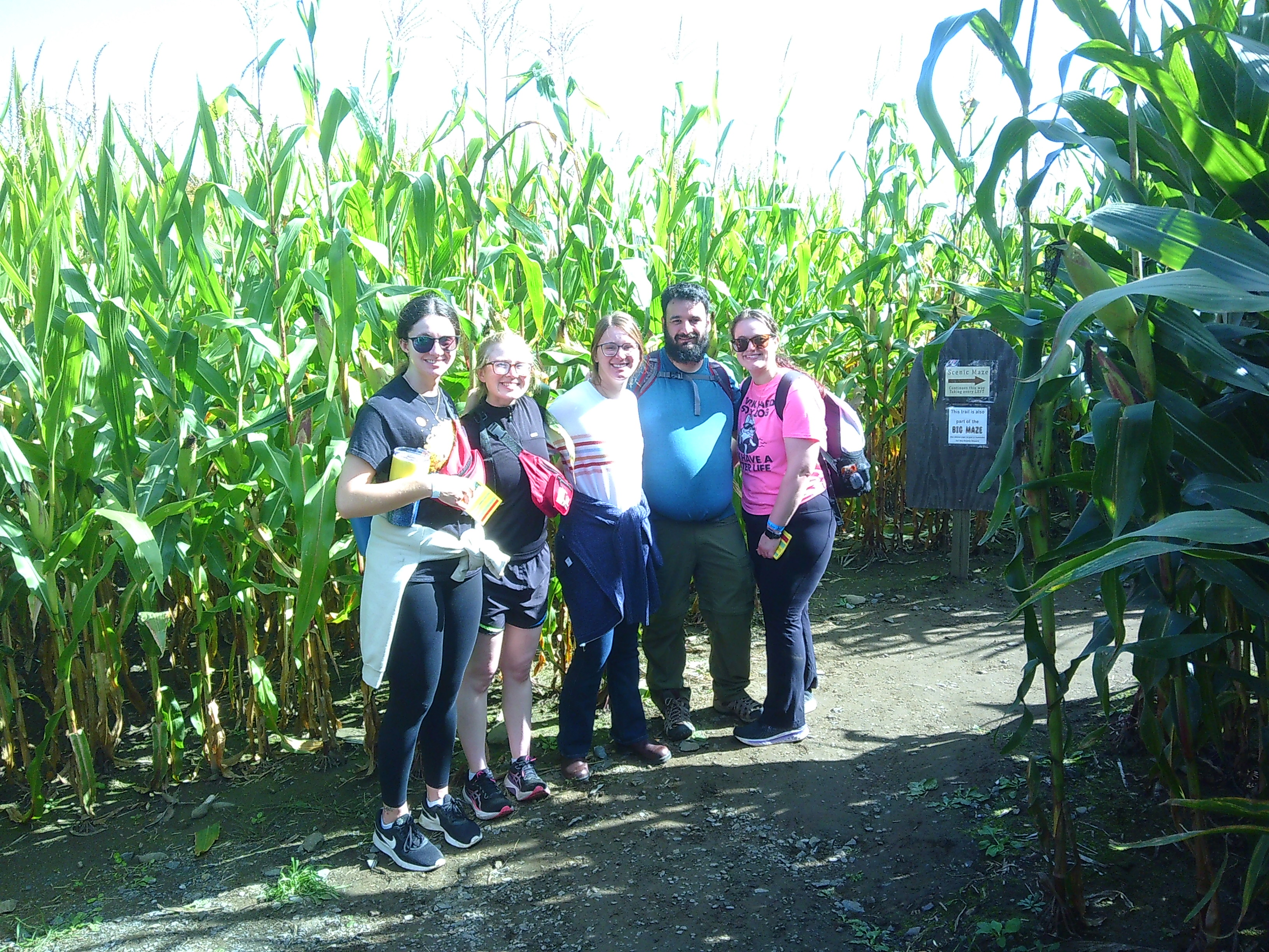 Photo of Me, Michelle, and a group of 3 girls standing in the maze