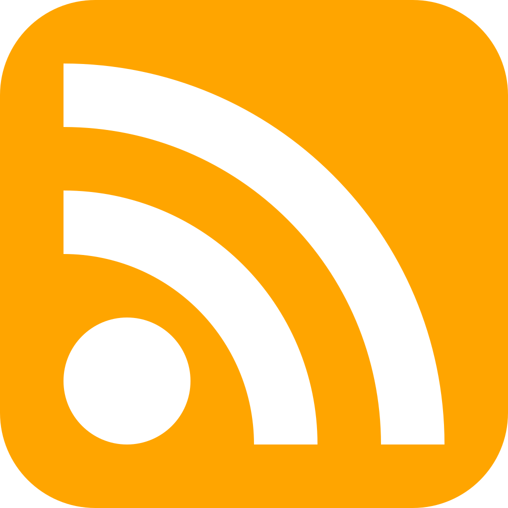 image of the rss symbol. A central cirlce with three curved lines going towards the top right