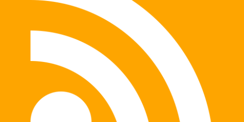 image of the rss symbol. A central cirlce with three curved lines going towards the top right