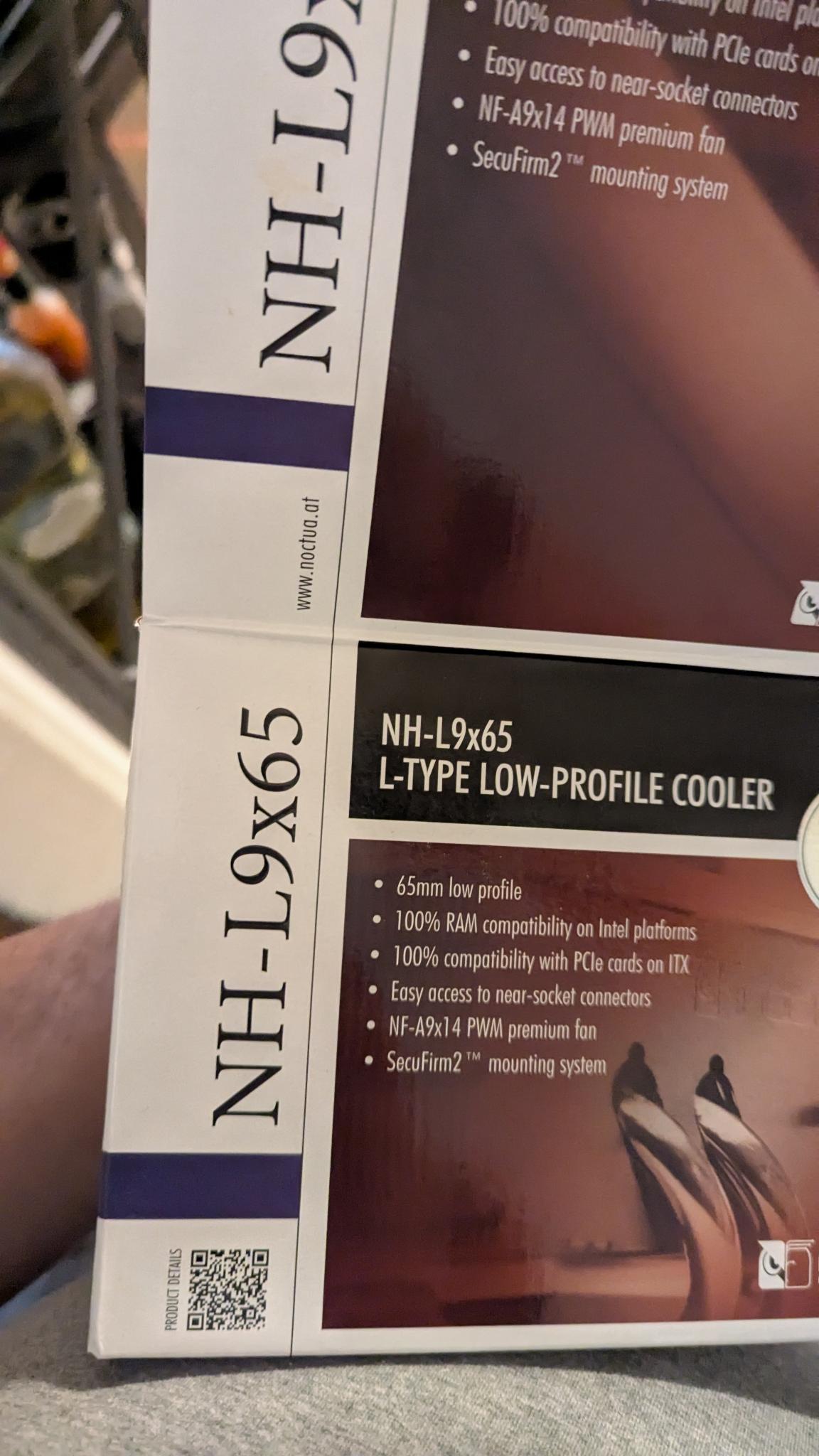 Picture of the box for a Noctua NH-L9x65 CPU fan