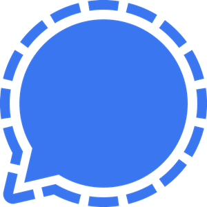 image of the signal logo. A blue chat bubble with a dotted blue line around the outside